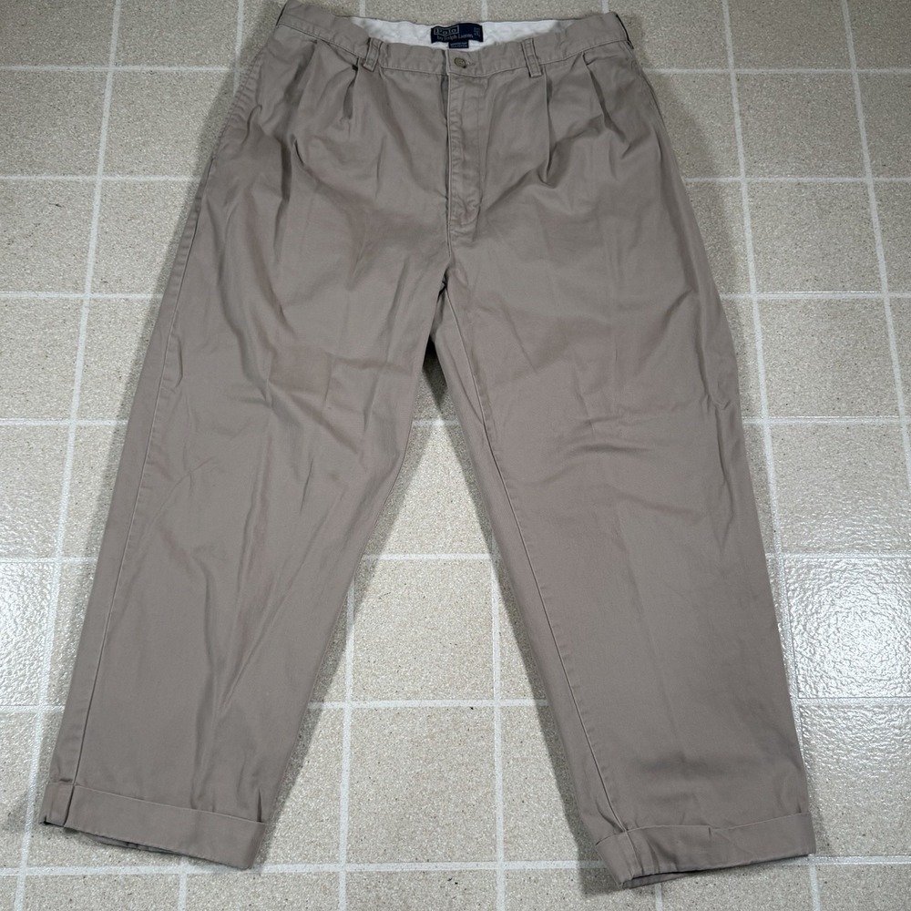 Vintage Polo Ralph Lauren Mens Hammond Chino Trouser Pants 32x28 Pleated Preppy